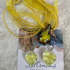 Yellow heart earings with choker and pendant